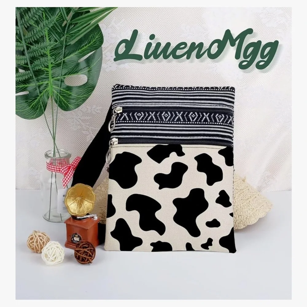 🆕 Milk Cow Spot Messenger Bag Small Ethnic Pattern Adjustable Strap Crossbody